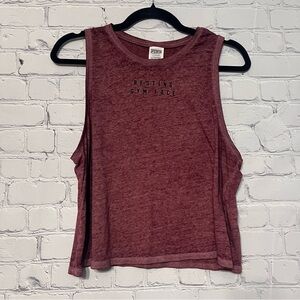 Victoria Secret Pink Women's Burgundy Muscle Crop Top Large Resting Gym Face